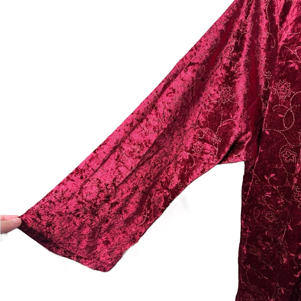 Vintage Crushed Velvet Babydoll Top Fairy Grunge Size 26 28 Red Floral Sparkly - Picture 6 of 13